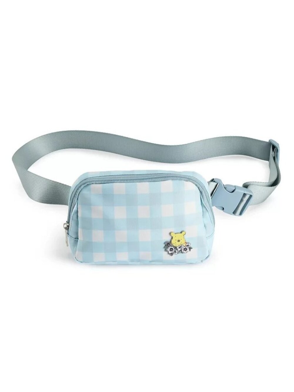 Disney's Winnie the Pooh Checkered Blue Pooh Enamel Badge Fanny Pack Adjustable